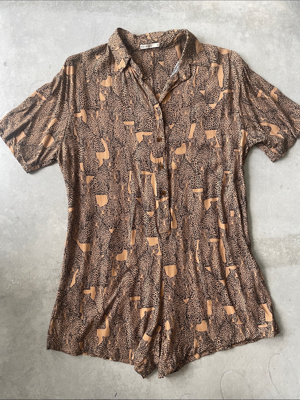 Garage Tan and Black Leopard-Print Button Shirt